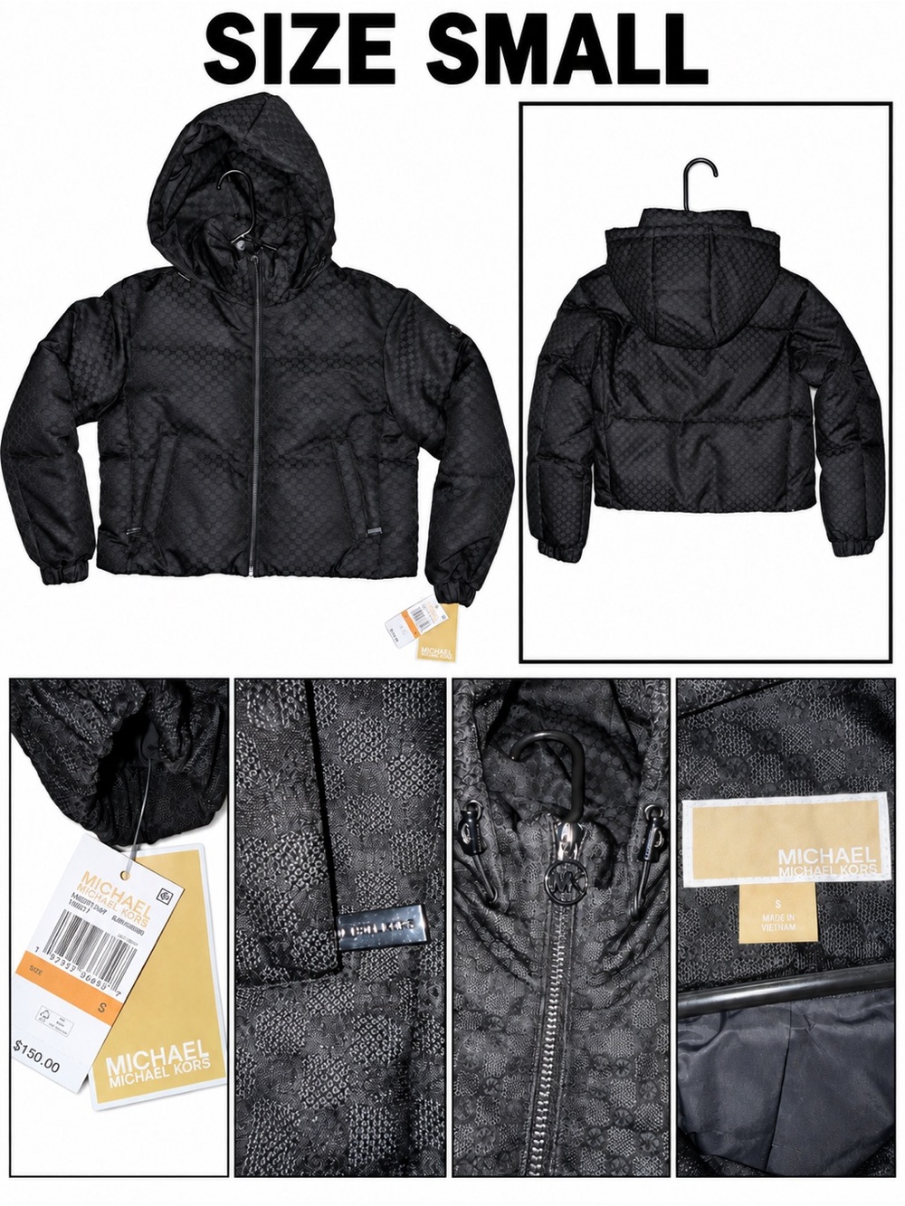 Michael Kors Black Hooded Quilted Cropped Puffer Jacket